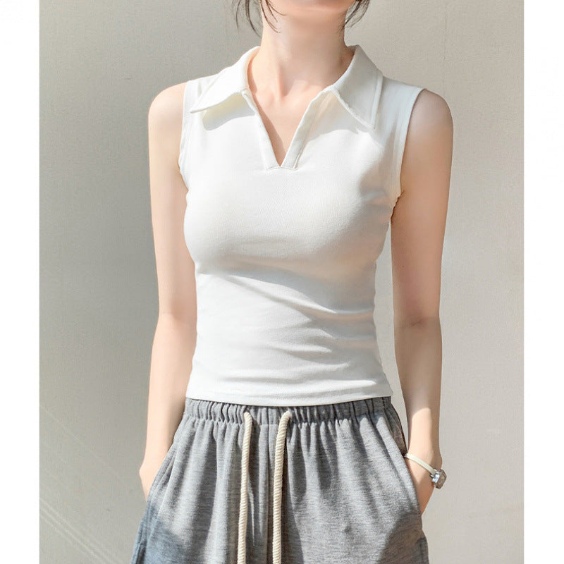 New Outdoor Slim Fit Slimming White Lapel Inner Wear Blouse