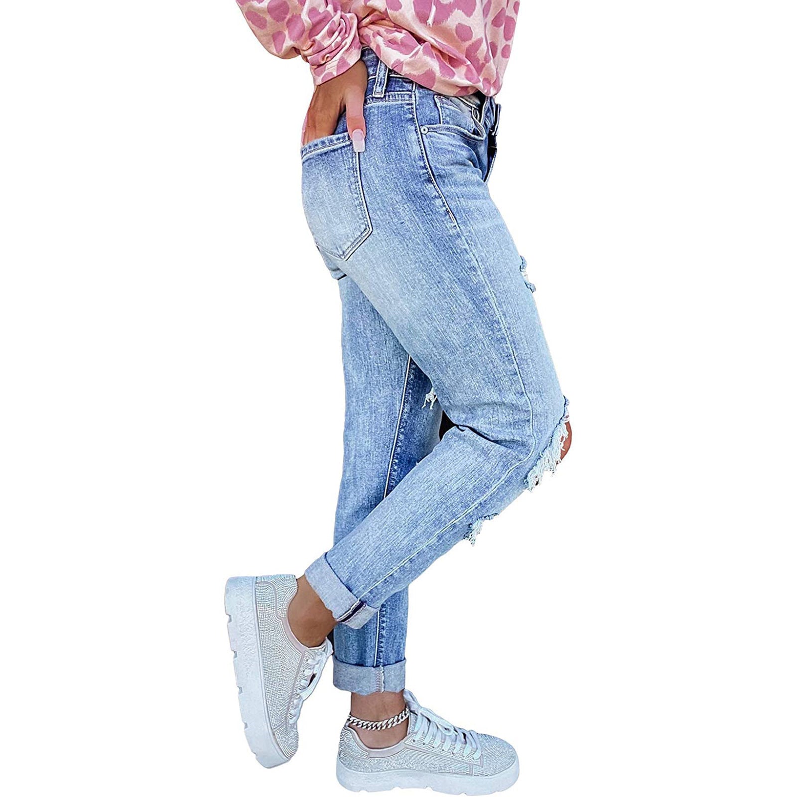 Women's Skinny Ripped Jeans Hand-worn