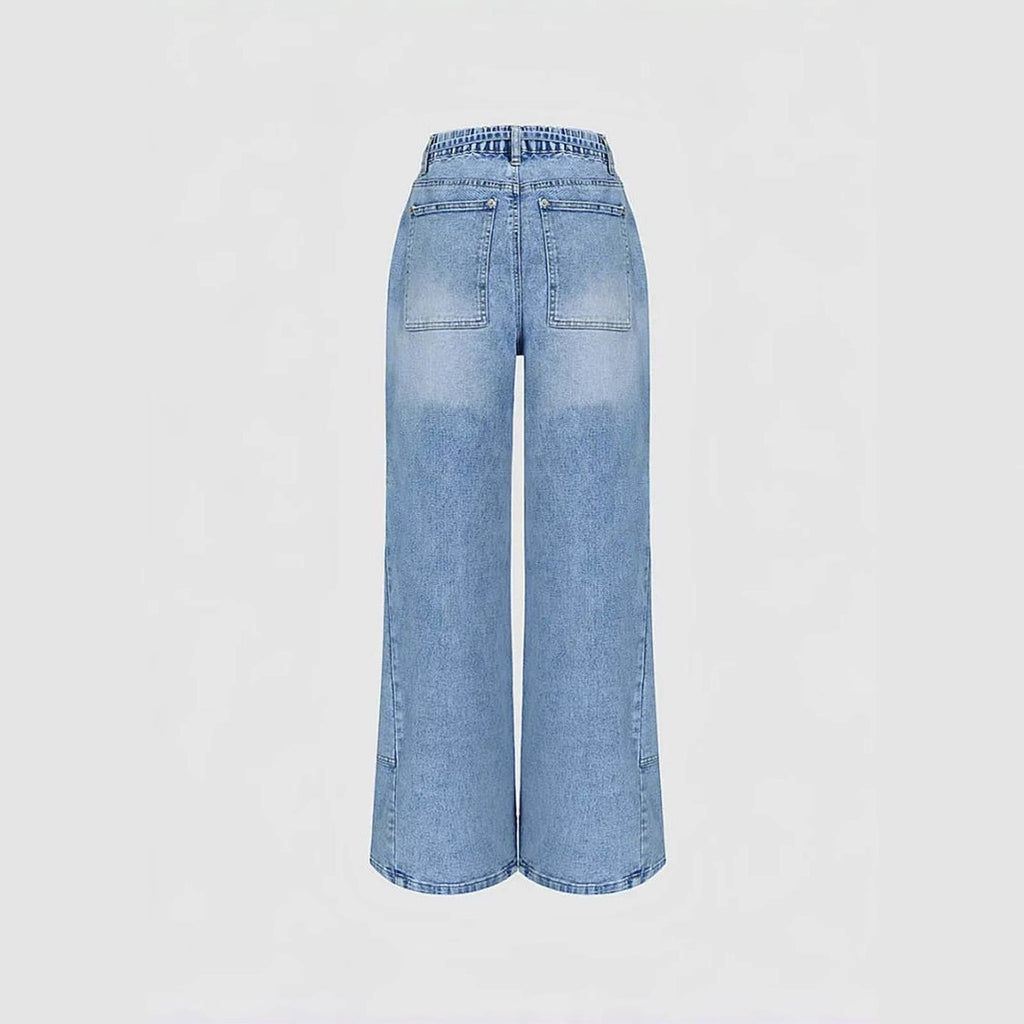 Light Blue Wide Leg Pocket Casual Jeans