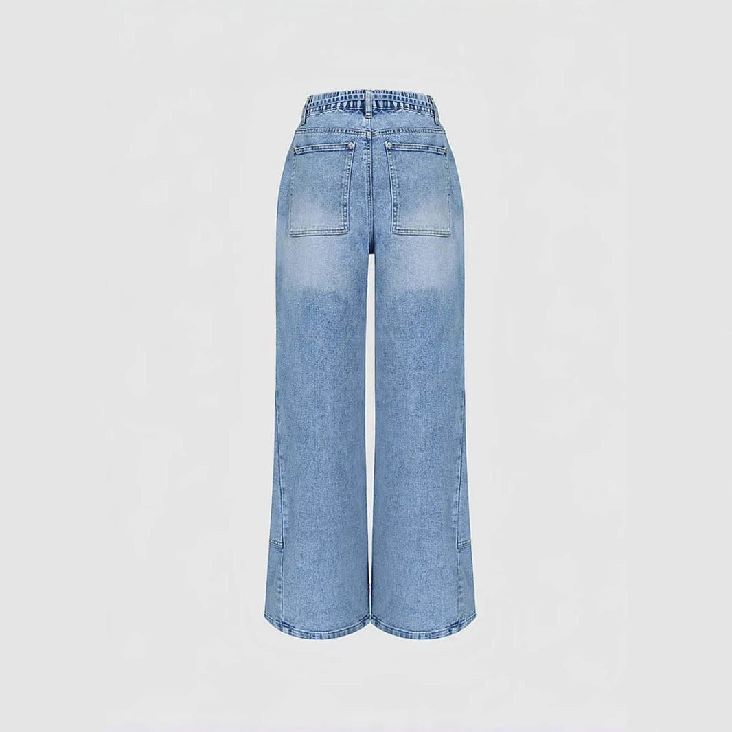 Light Blue Wide Leg Pocket Casual Jeans