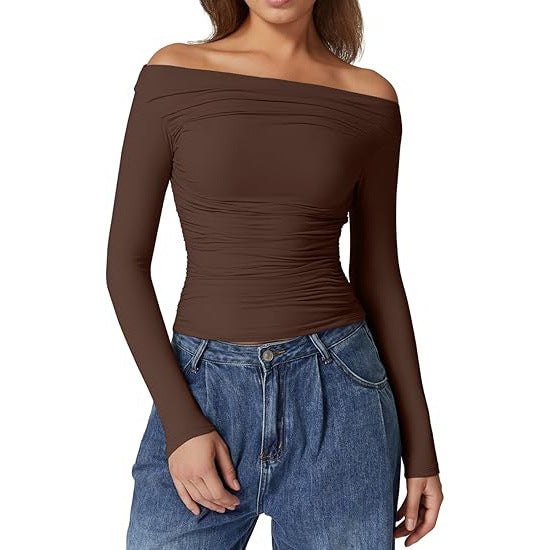 European And American Women's Clothing Top Off-shoulder Long Sleeve T-shirt
