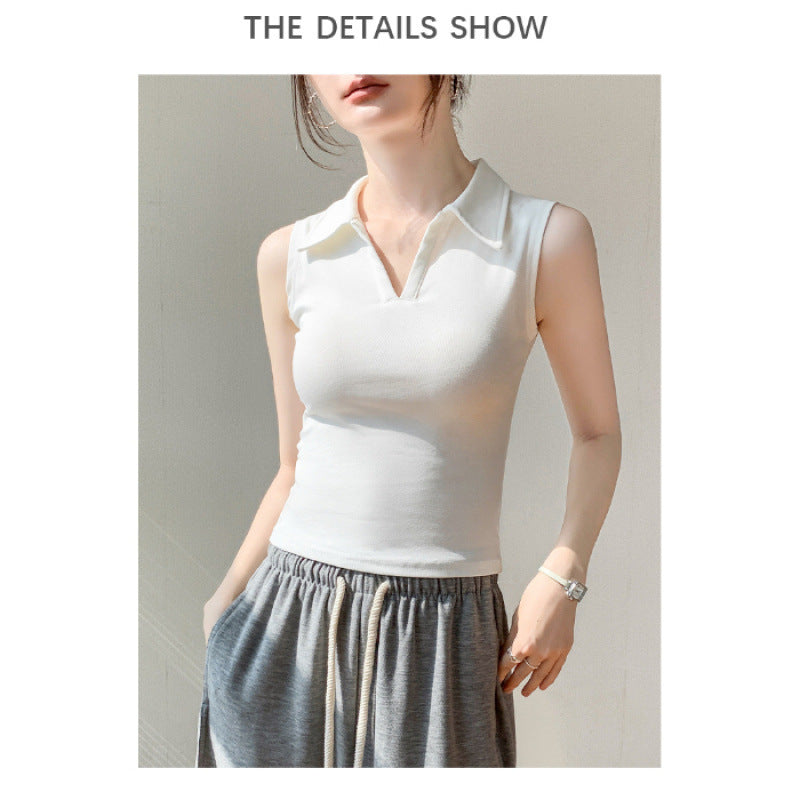 New Outdoor Slim Fit Slimming White Lapel Inner Wear Blouse