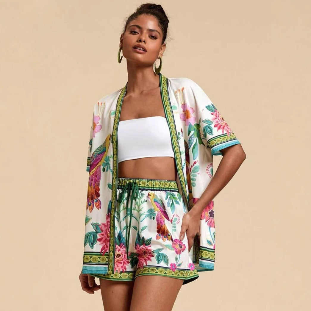 Female Fashion Casual Printing Cardigan Suit