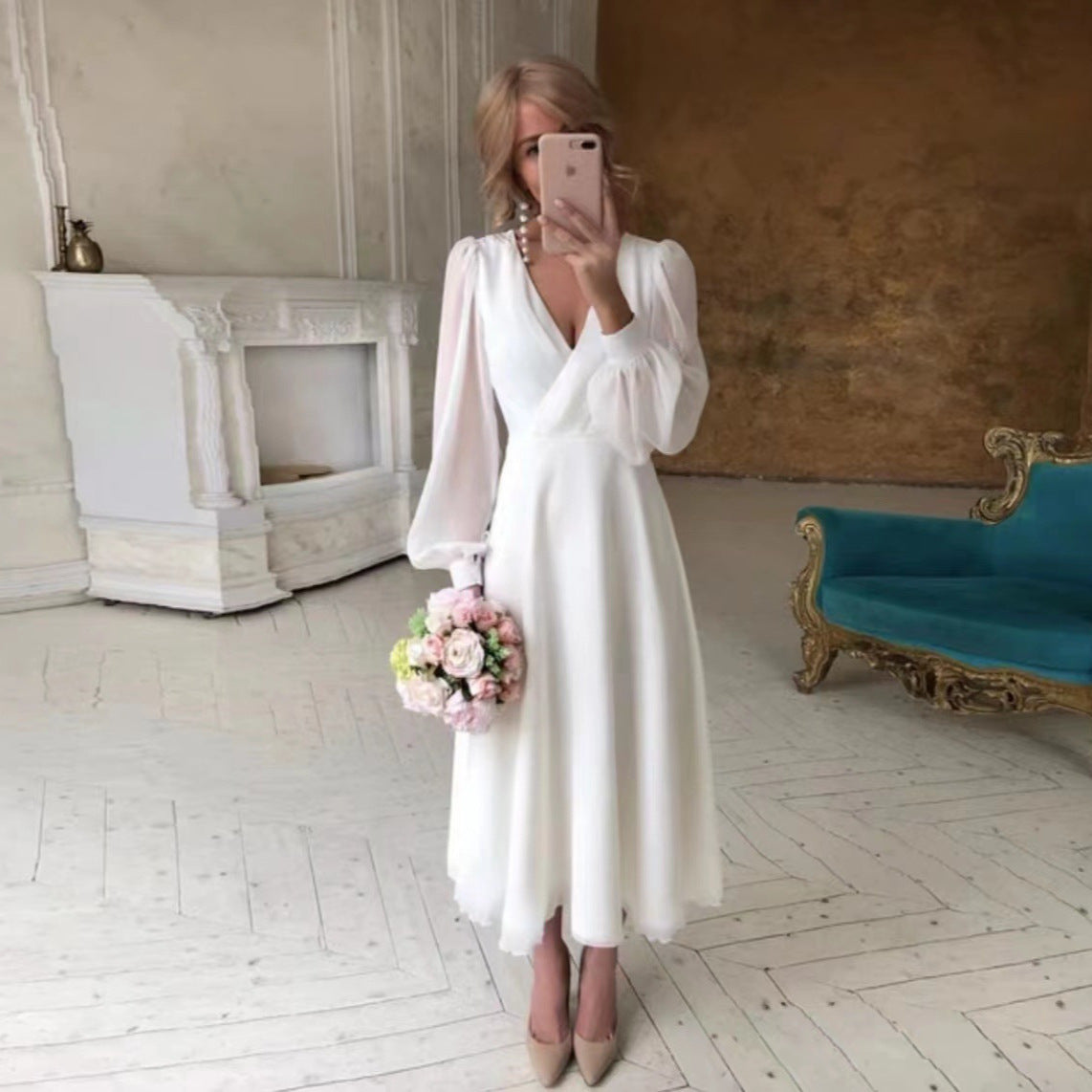 Wedding Long Sleeve Super Fairy Simple White Evening Dress