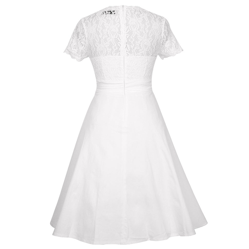 Autumn And Winter V-neck Sexy Short Sleeve Lace Hollow Dress