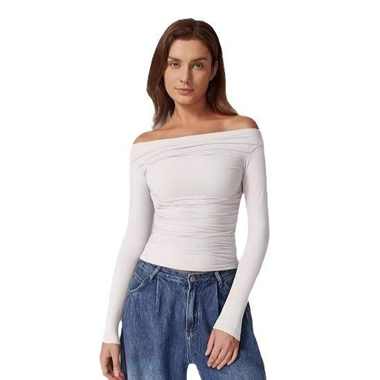 European And American Women's Clothing Top Off-shoulder Long Sleeve T-shirt