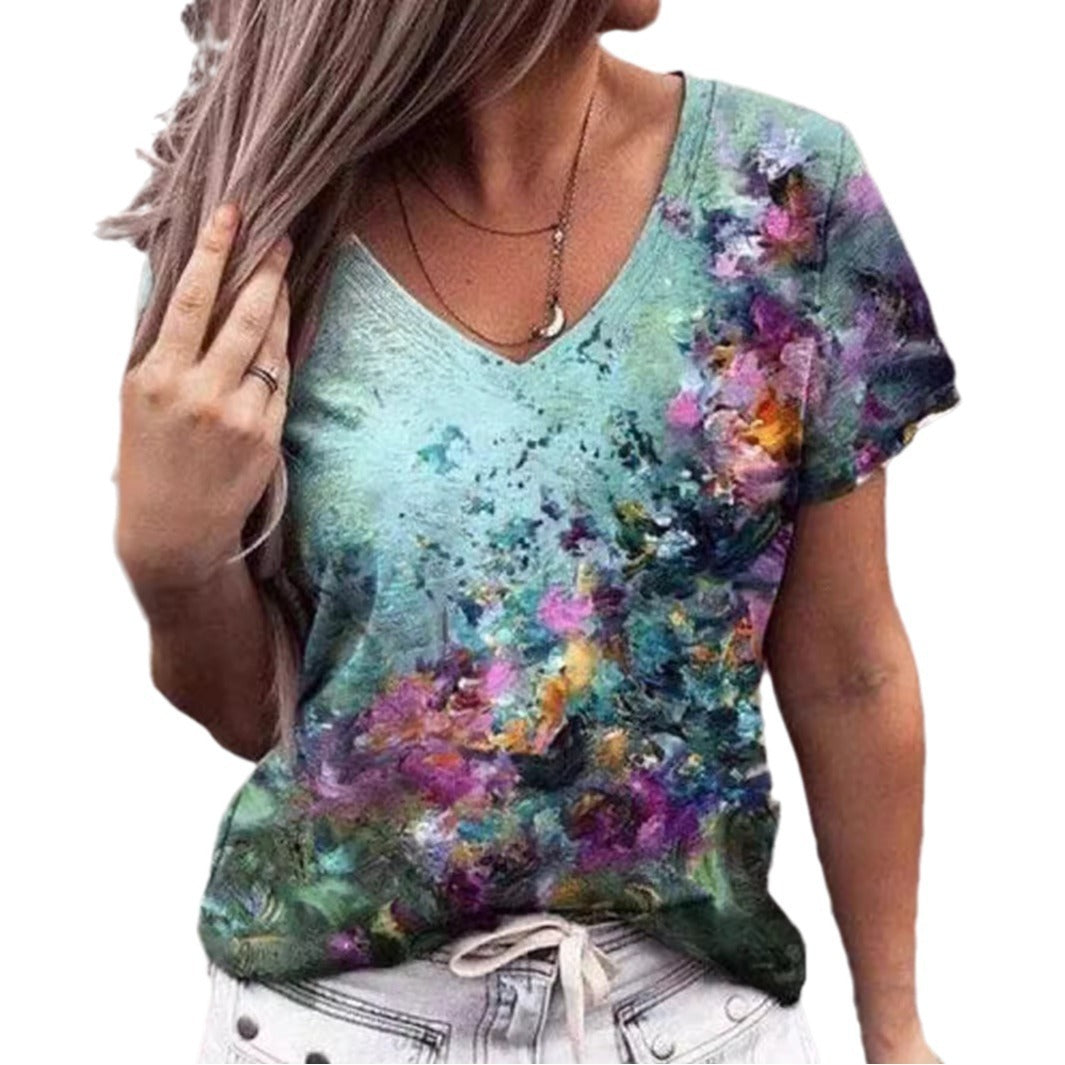 European And American Style Casual Women's Commuter Elegant V-neck Short Sleeve