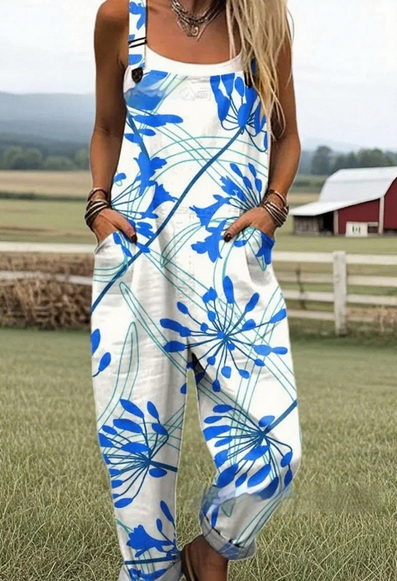 Strap Positioning Printed Jumpsuit Women's Clothing