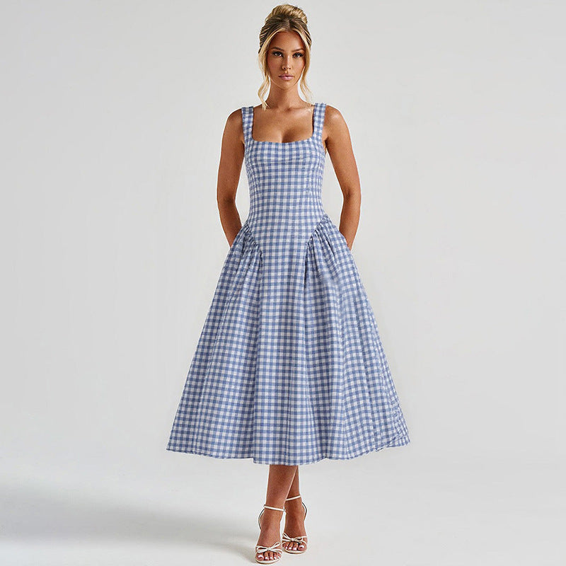 Elegant French-Inspired Floral Print Princess Dress With Backless Design & Waist Tie