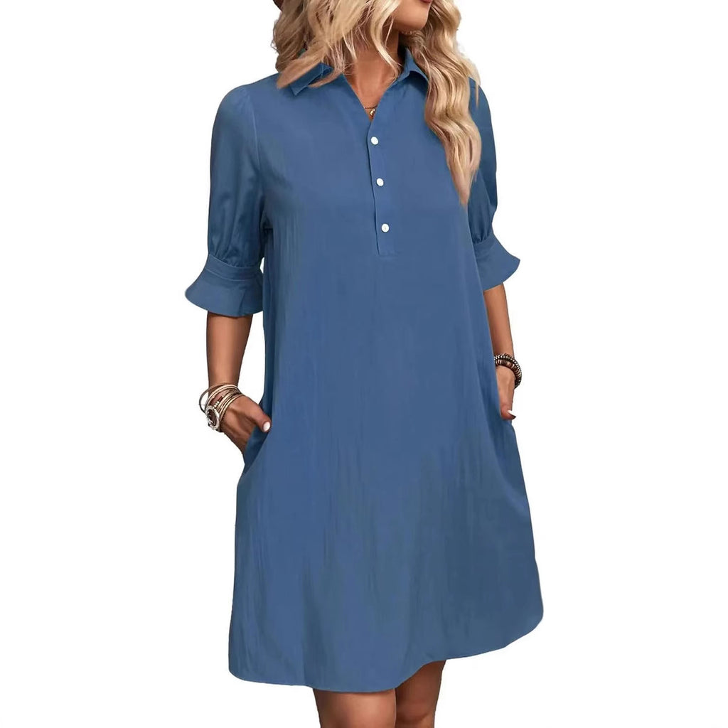 Spring And Autumn Women's Clothing New Casual Loose Solid Color Dress