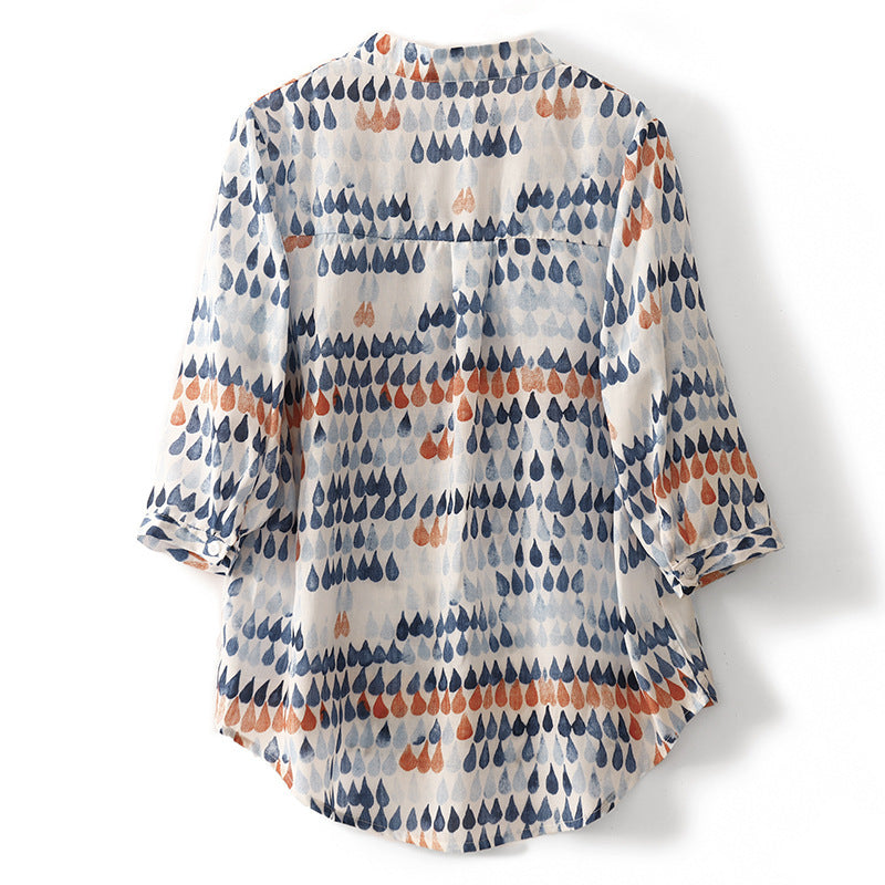 Chiffon Shirt Retro Art Floral Print Lapel Shirt