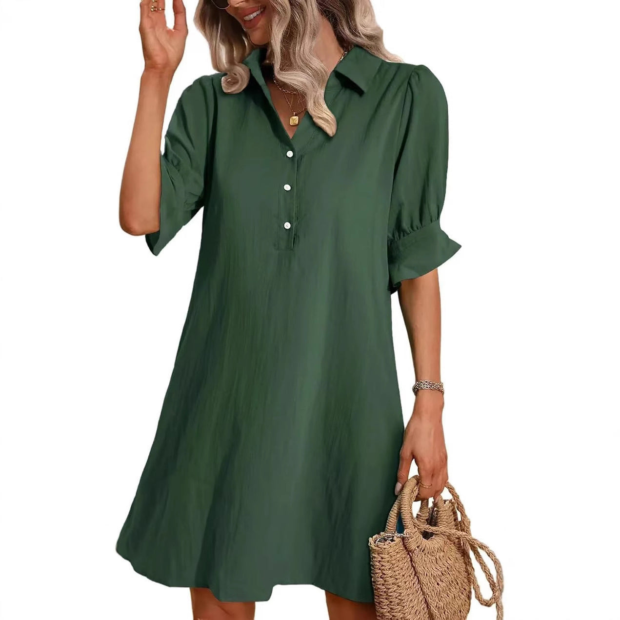 Spring And Autumn Women's Clothing New Casual Loose Solid Color Dress