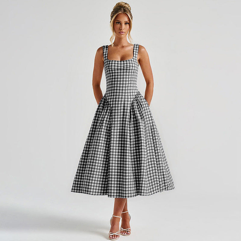 Elegant French-Inspired Floral Print Princess Dress With Backless Design & Waist Tie