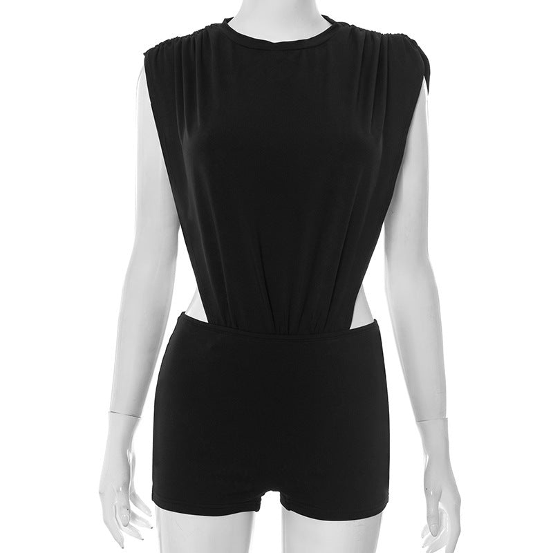 Women's Sleeveless Two-piece Hollow Siamese Top And Tight Shorts