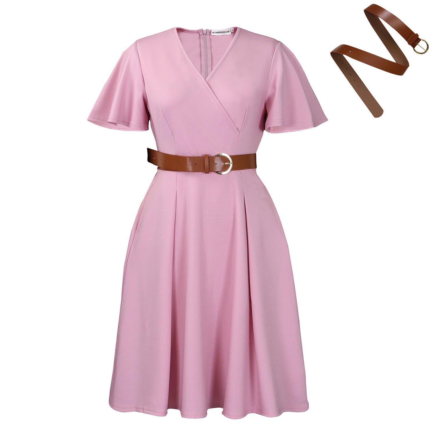 New V-neck Bell Sleeve Casual A- Line Women's Dress