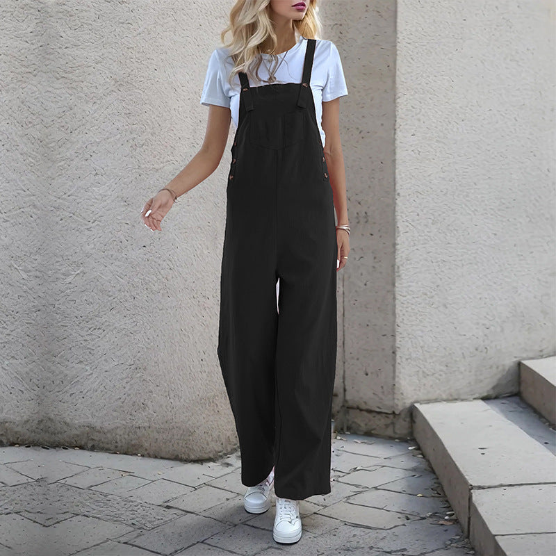 Summer Women's Casual Long Solid Color Suspender Pants