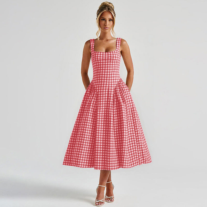 Elegant French-Inspired Floral Print Princess Dress With Backless Design & Waist Tie