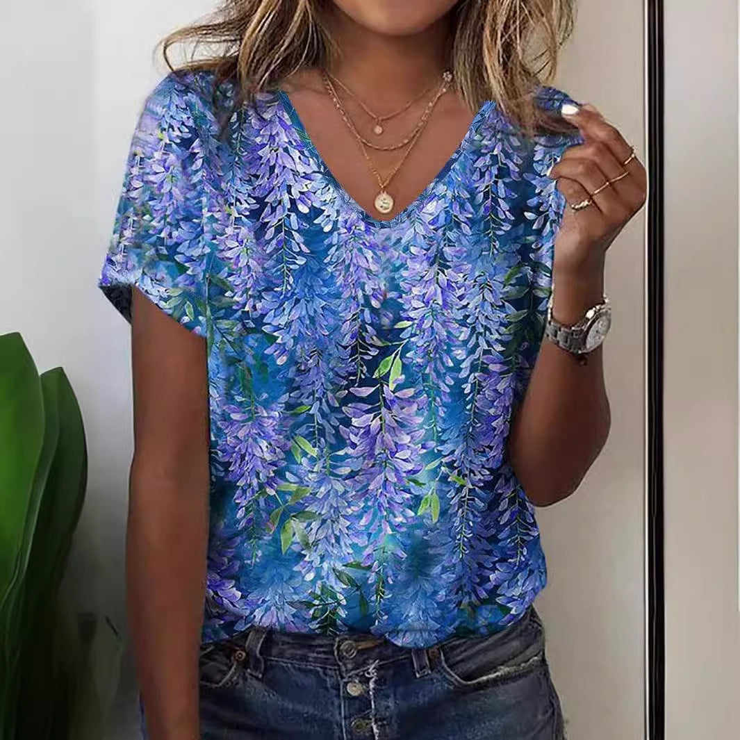 European And American Style Casual Women's Commuter Elegant V-neck Short Sleeve
