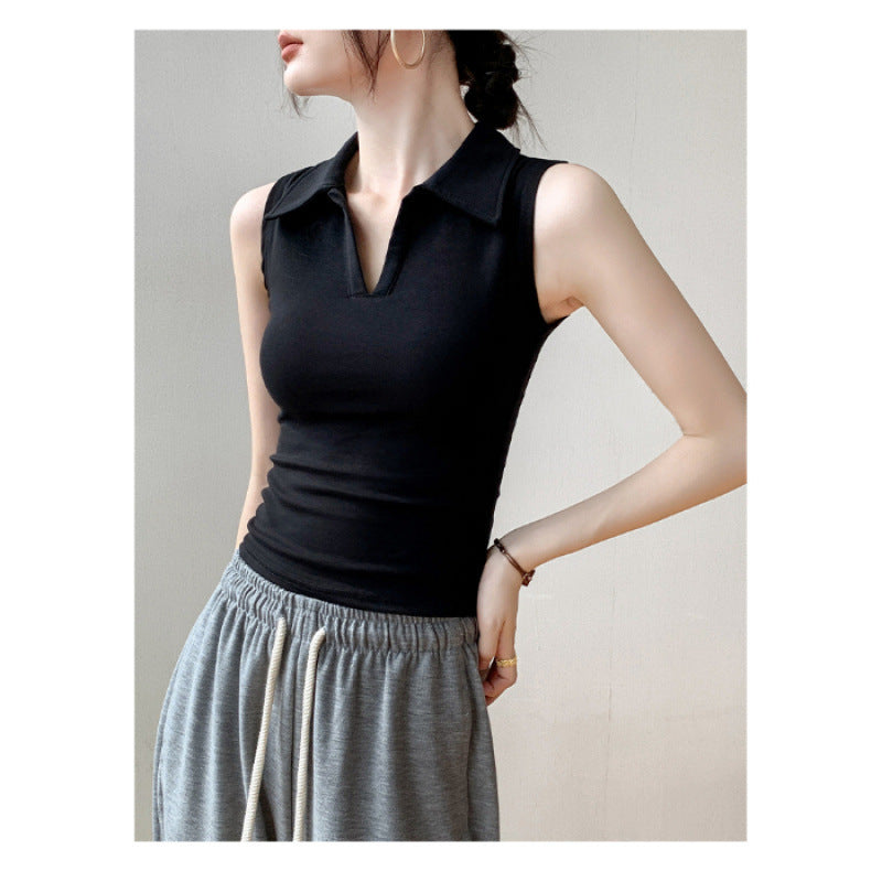 New Outdoor Slim Fit Slimming White Lapel Inner Wear Blouse