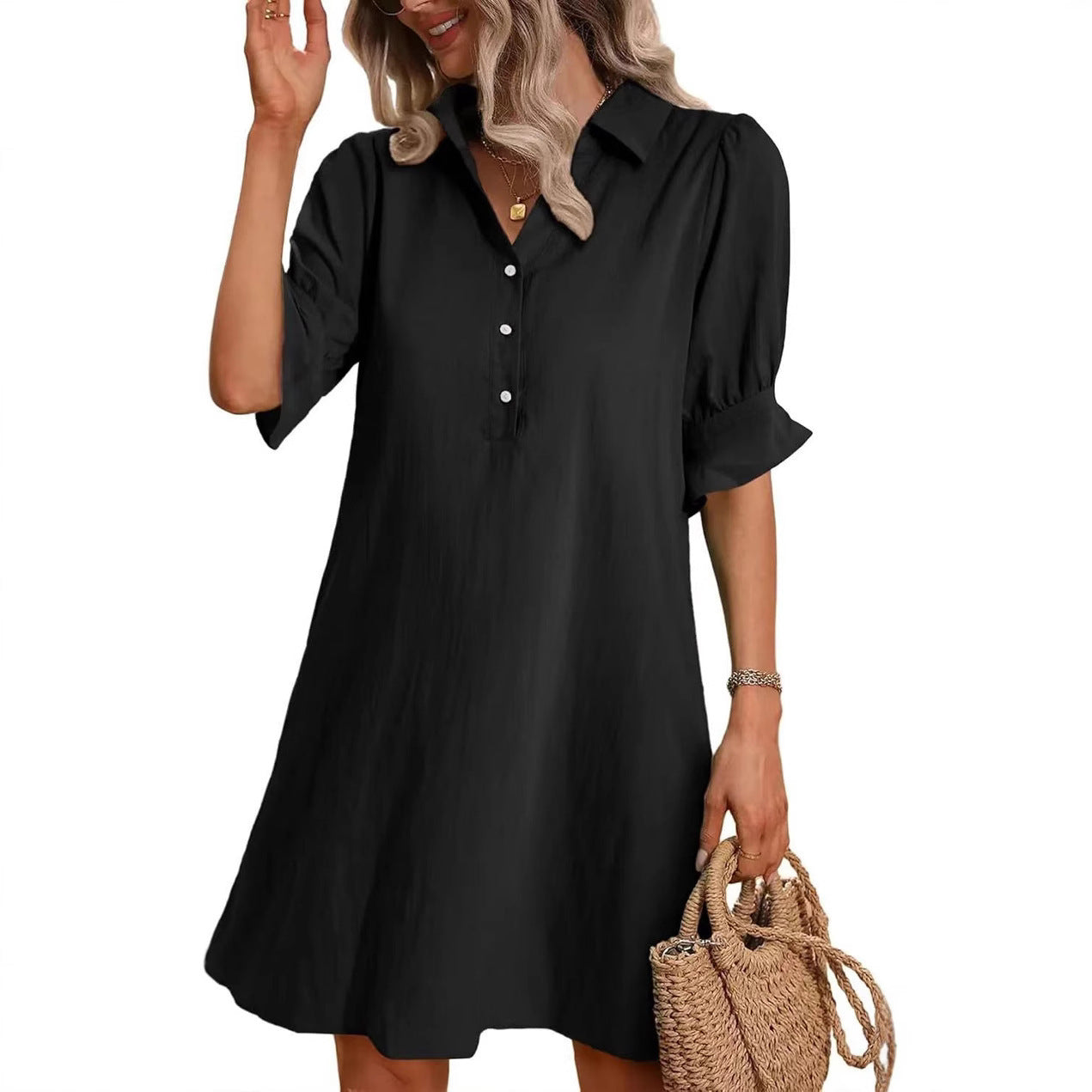Spring And Autumn Women's Clothing New Casual Loose Solid Color Dress