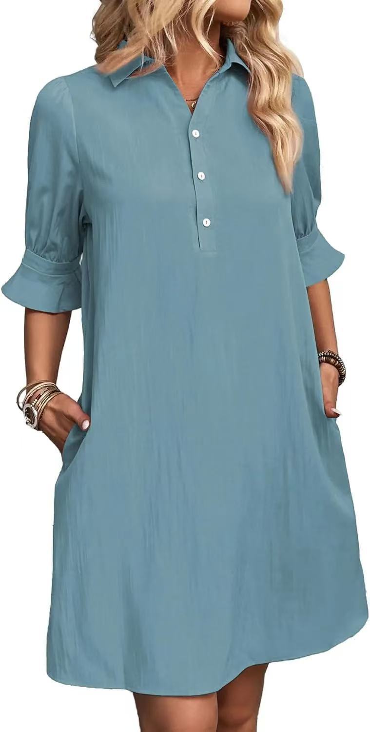 Spring And Autumn Women's Clothing New Casual Loose Solid Color Dress
