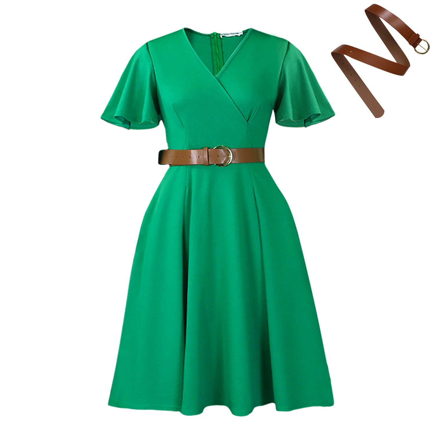 New V-neck Bell Sleeve Casual A- Line Women's Dress