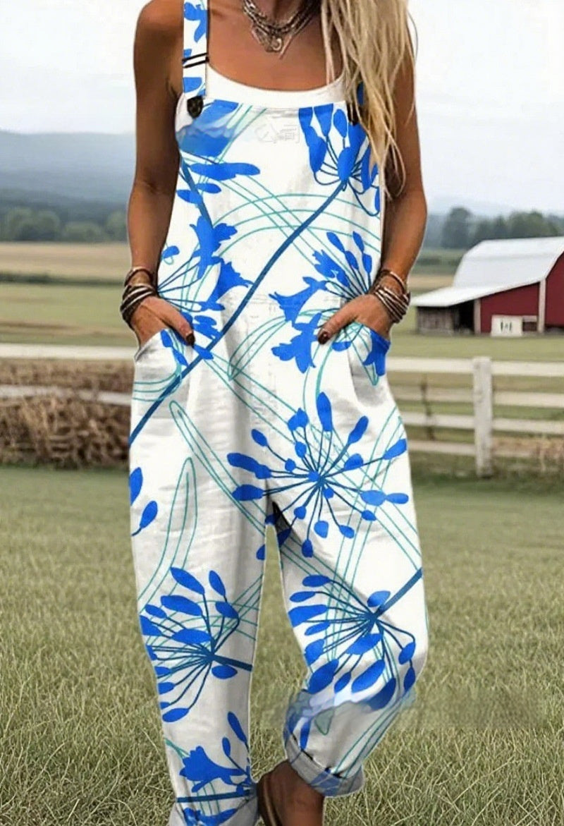Strap Positioning Printed Jumpsuit Women's Clothing