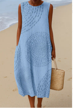Digital Printing Pattern Sleeveless Round-neck Long-sleeved Dress