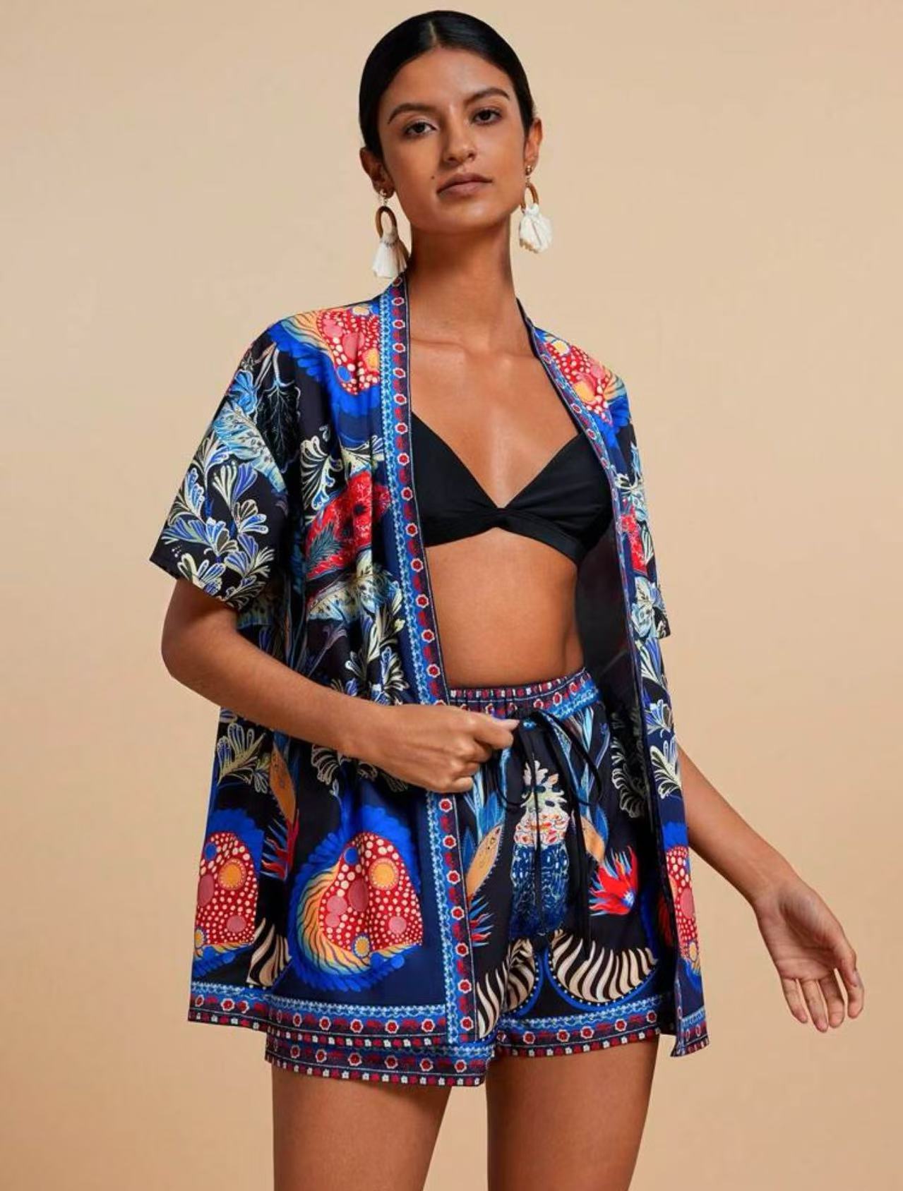 Female Fashion Casual Printing Cardigan Suit