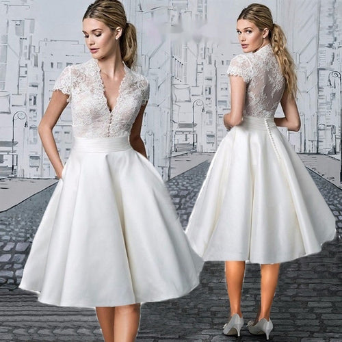 Autumn And Winter V-neck Sexy Short Sleeve Lace Hollow Dress