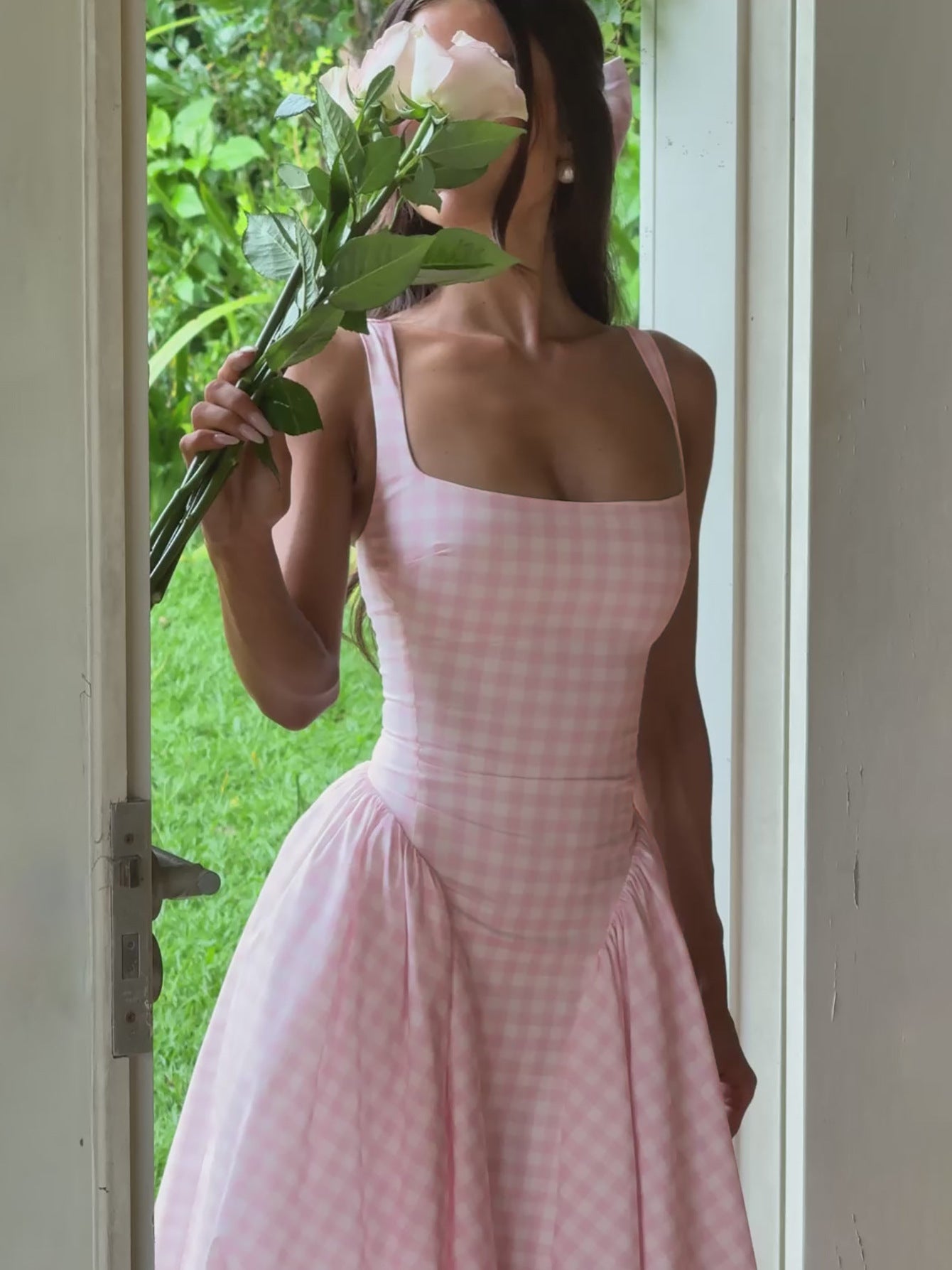 Elegant French-Inspired Floral Print Princess Dress With Backless Design & Waist Tie