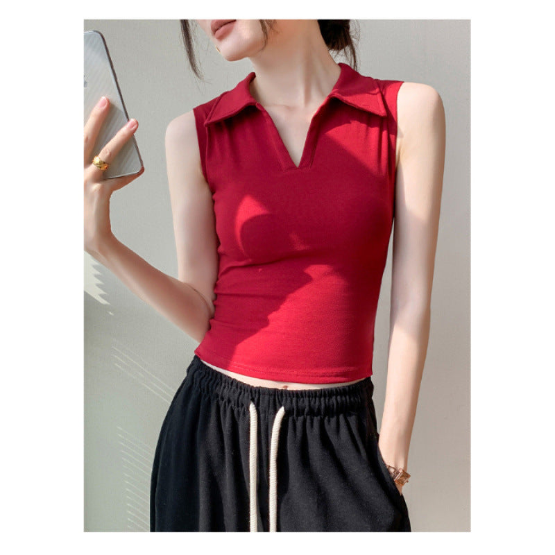 New Outdoor Slim Fit Slimming White Lapel Inner Wear Blouse