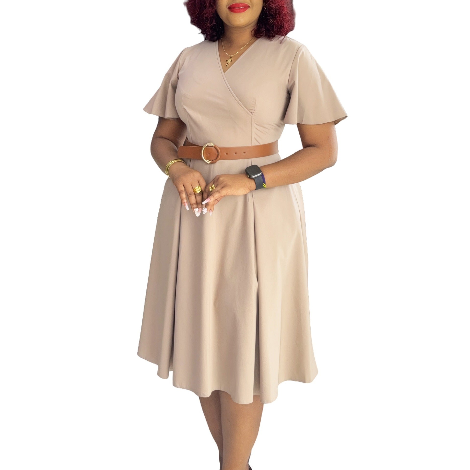 New V-neck Bell Sleeve Casual A- Line Women's Dress