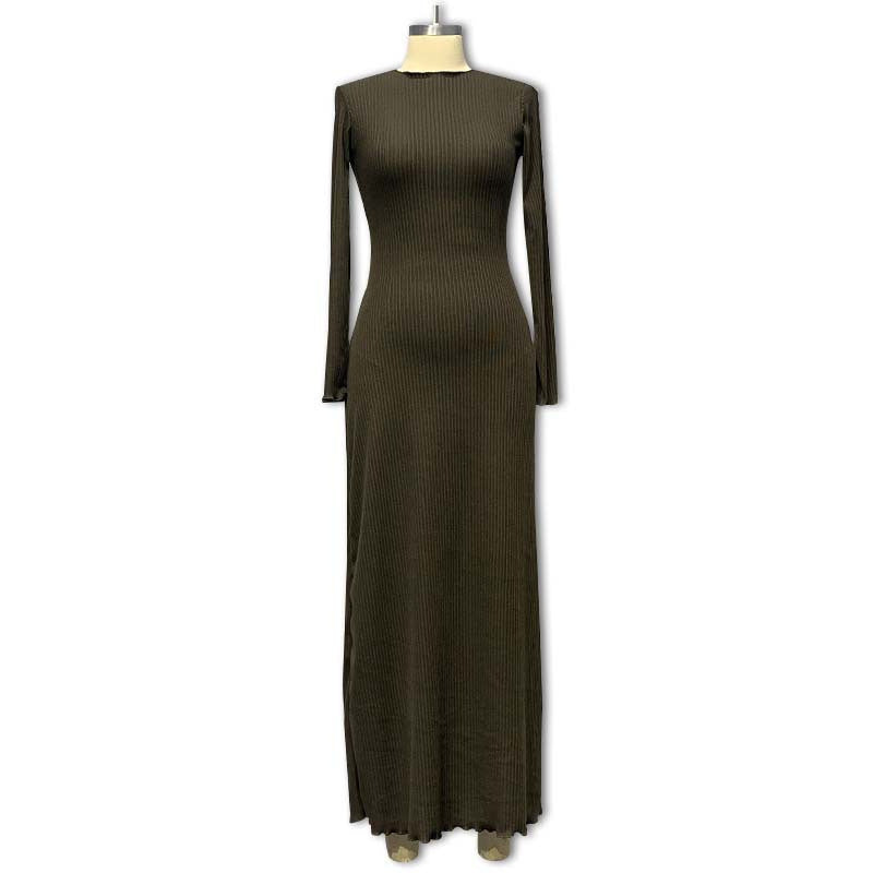 Long Sleeve Knitted Wooden Ear Turtleneck Waist-controlled Slim Fit Slimming Dress