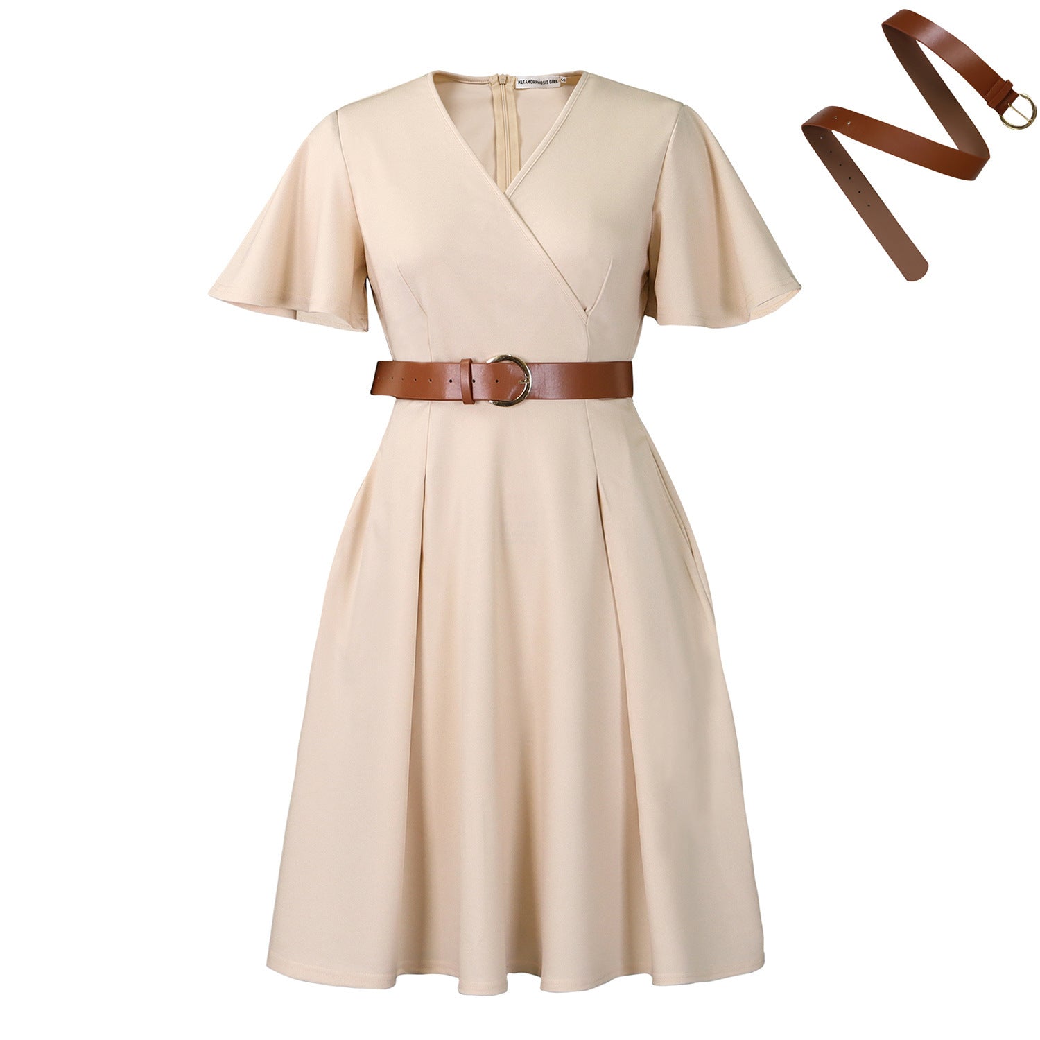 New V-neck Bell Sleeve Casual A- Line Women's Dress