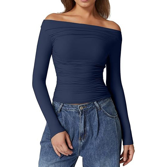 European And American Women's Clothing Top Off-shoulder Long Sleeve T-shirt