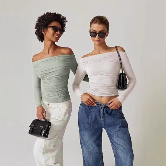 European And American Women's Clothing Top Off-shoulder Long Sleeve T-shirt