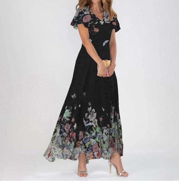 Women's Casual Fashion Loose Solid Color Printing Large Swing Dress