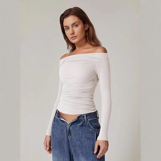 European And American Women's Clothing Top Off-shoulder Long Sleeve T-shirt