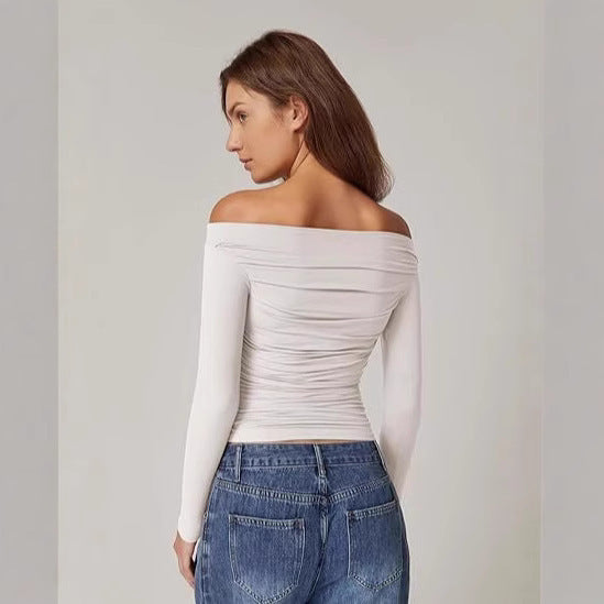 European And American Women's Clothing Top Off-shoulder Long Sleeve T-shirt