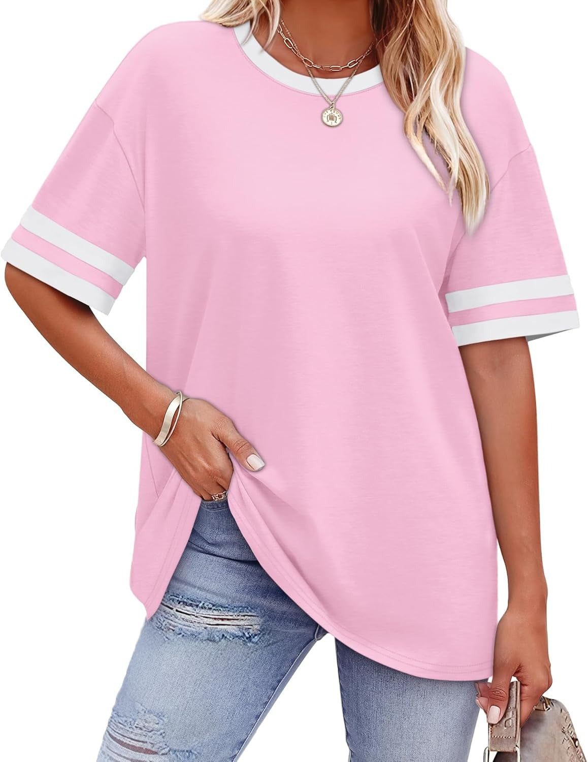 Casual Women's Striped Waist Plus Size T-shirt