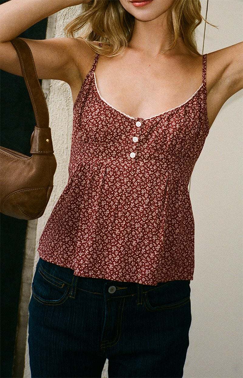 Vintage Rose Floral Multi-color Three-button Sling Top