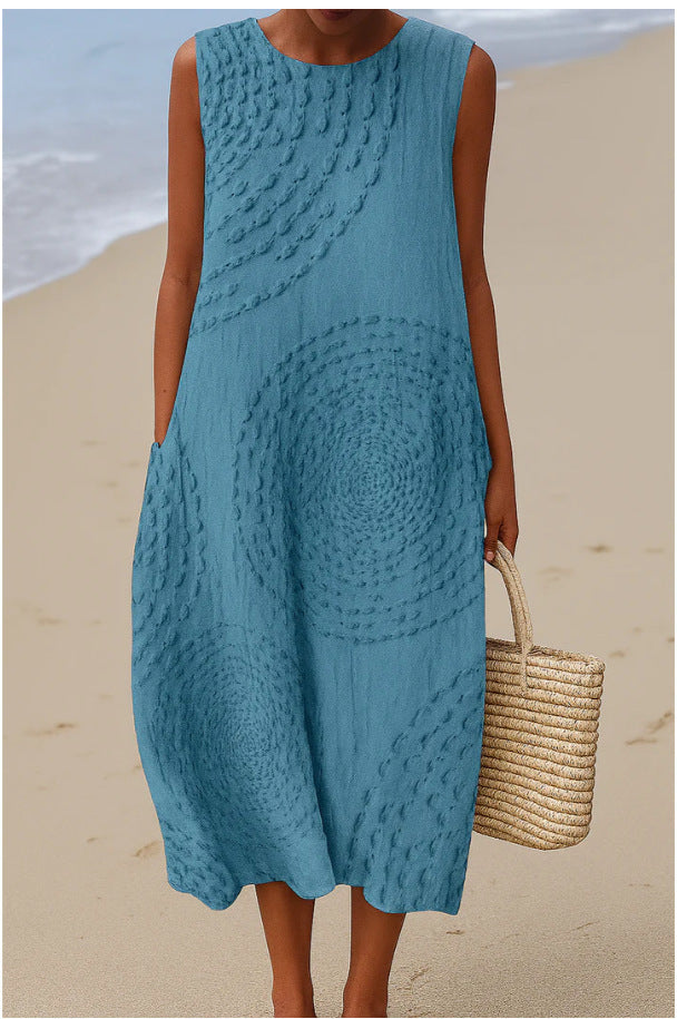 Digital Printing Pattern Sleeveless Round-neck Long-sleeved Dress