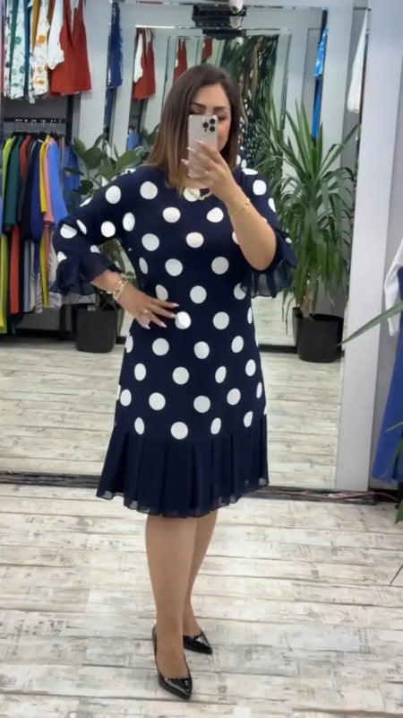 Women's Polka Dot Pleated Stitching Dress