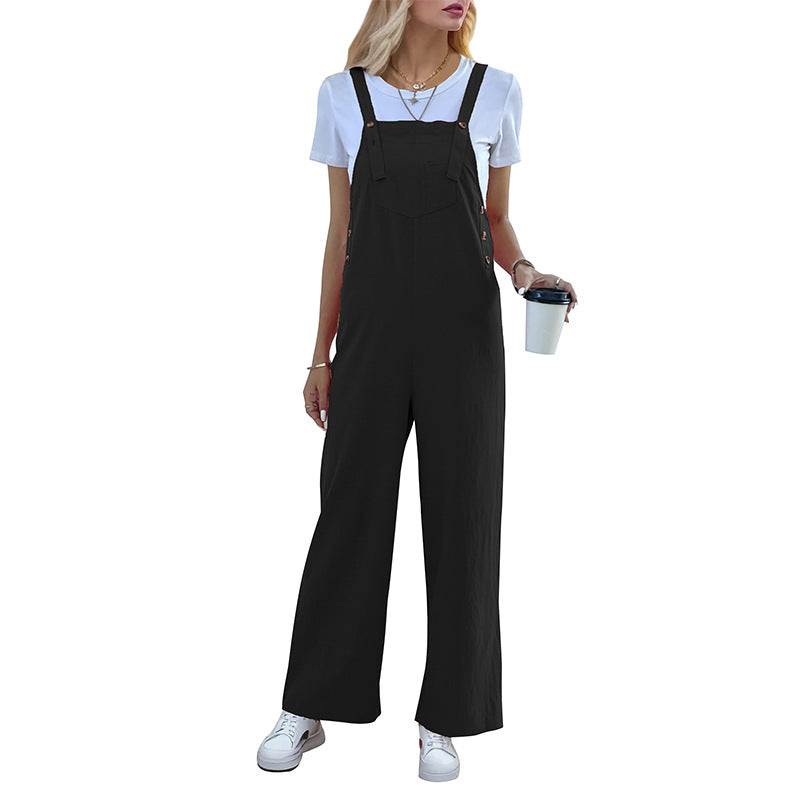 Summer Women's Casual Long Solid Color Suspender Pants