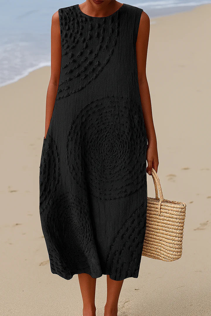 Digital Printing Pattern Sleeveless Round-neck Long-sleeved Dress