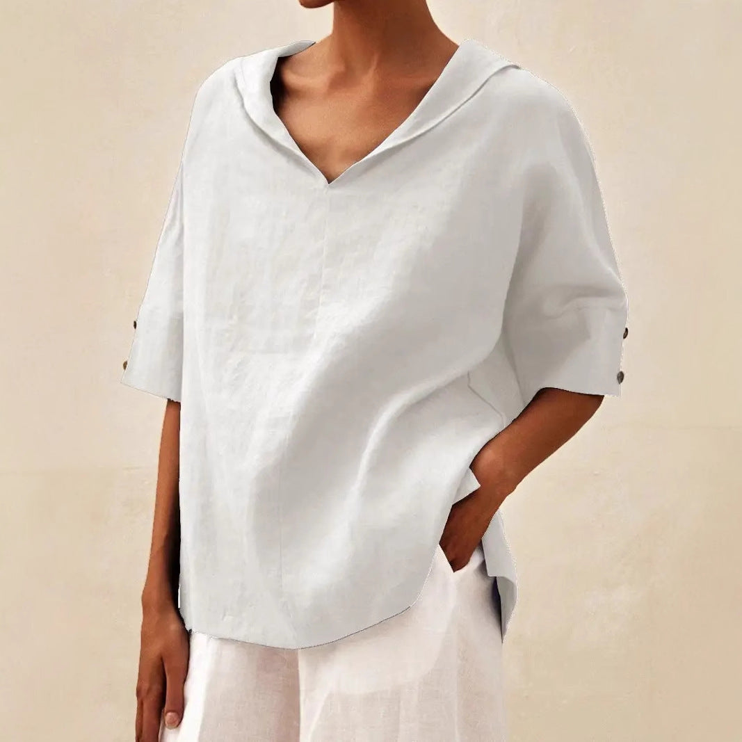 Cotton And Linen Relaxed-fit Hoodie Top T-shirt