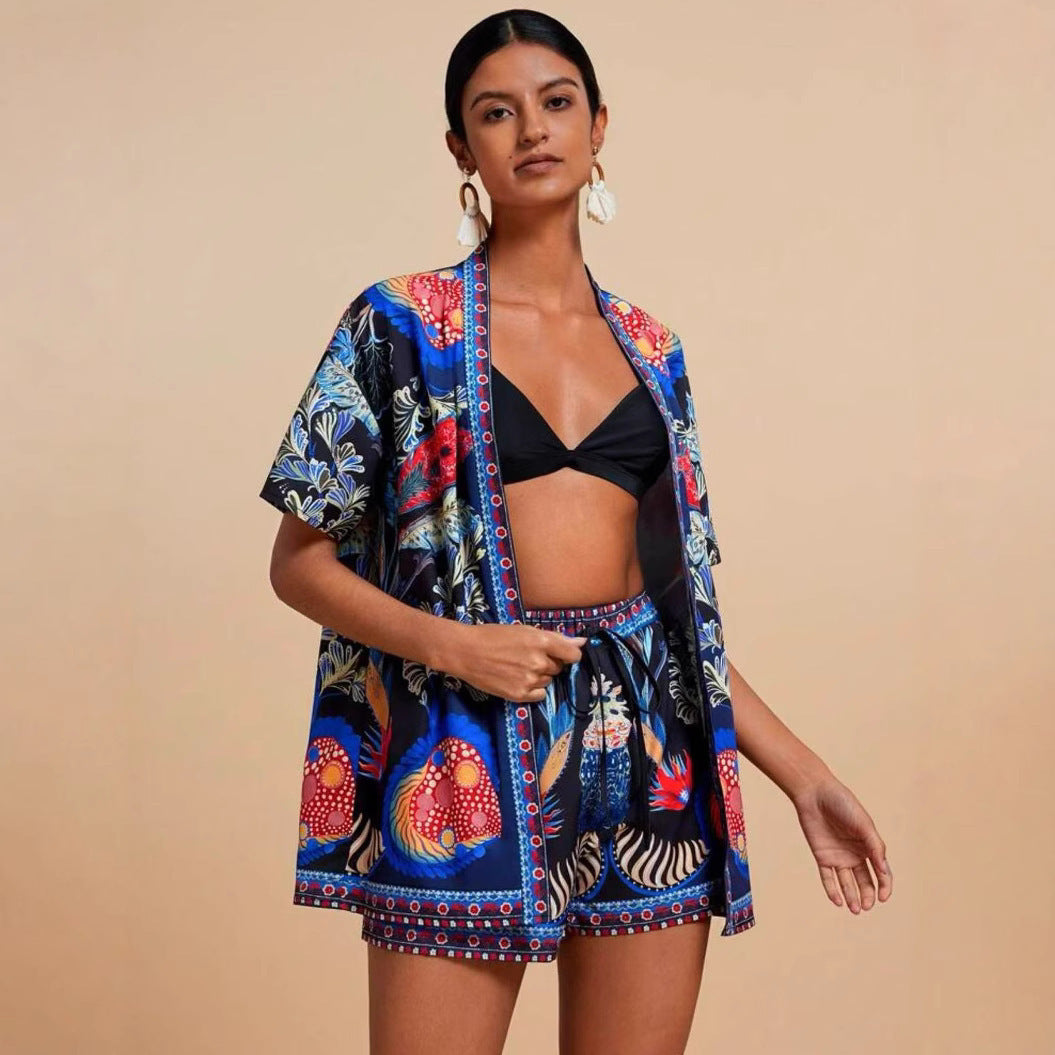 Female Fashion Casual Printing Cardigan Suit