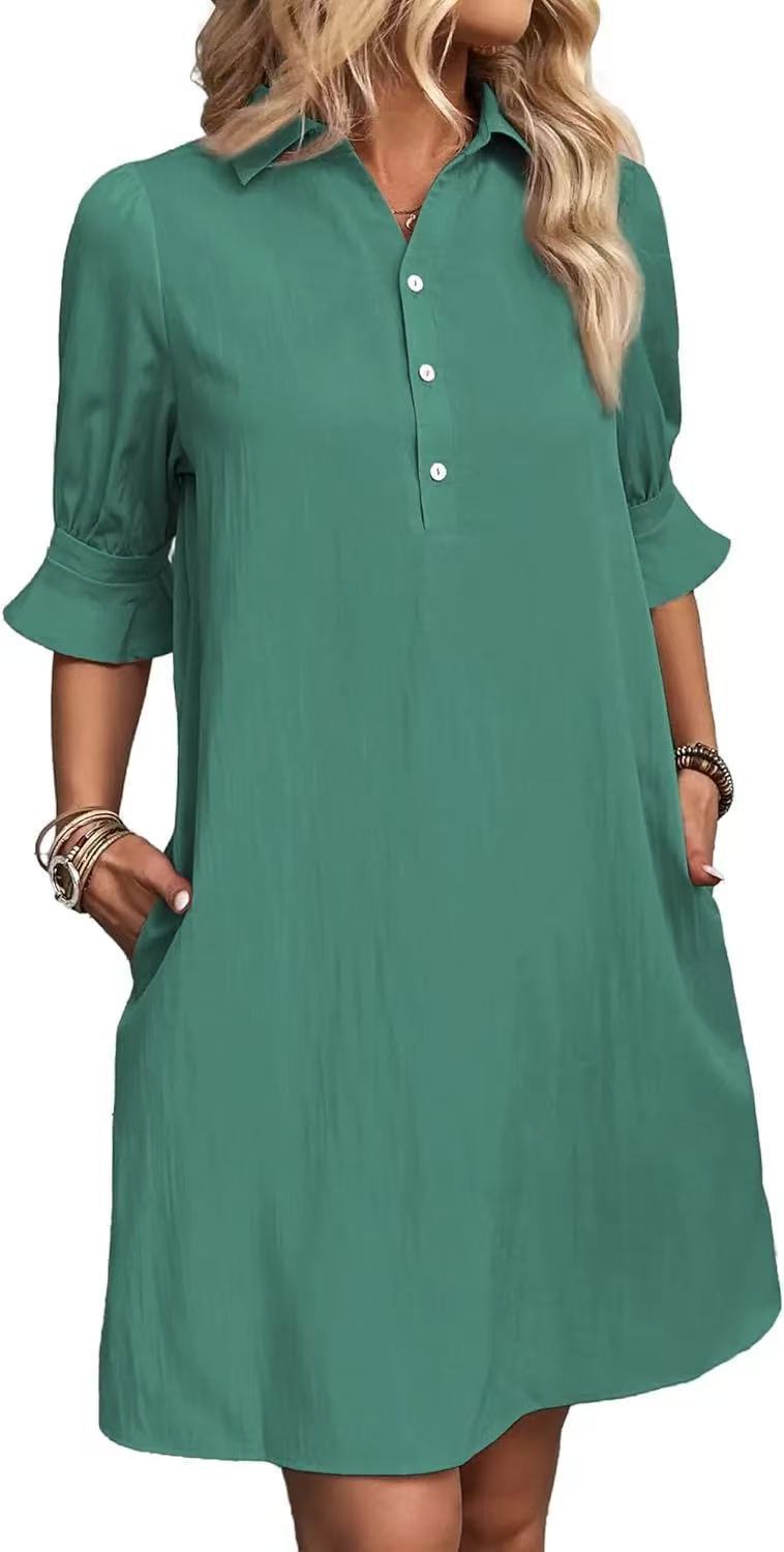 Spring And Autumn Women's Clothing New Casual Loose Solid Color Dress