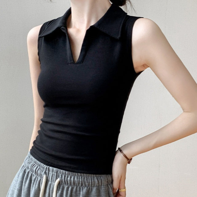 New Outdoor Slim Fit Slimming White Lapel Inner Wear Blouse